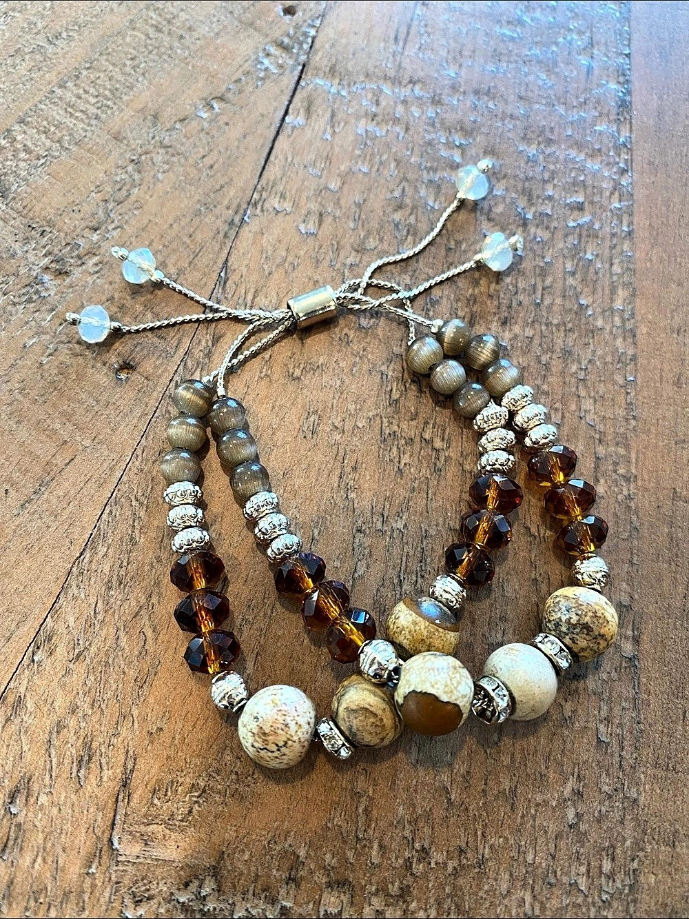 WHBM Brown & Gold Beaded Adjustable Bracelet